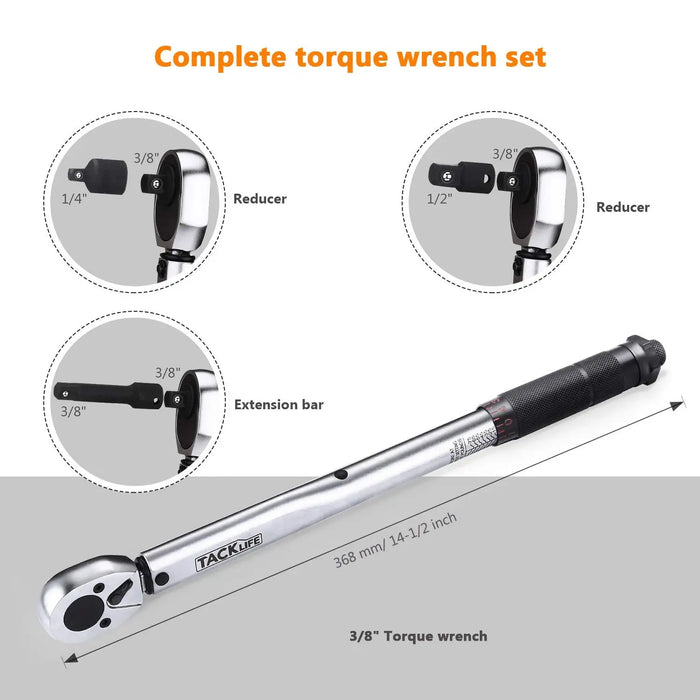 TACKLIFE 3/8" Drive Click Torque Wrench Set with Adapters and an Extension Bar (HTW1A) TACKLIFE