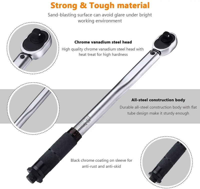 TACKLIFE 3/8" Drive Click Torque Wrench Set with Adapters and an Extension Bar (HTW1A) TACKLIFE