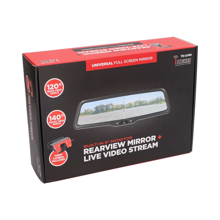 iBeam TE-LVM9 9" Live View Streaming Rearview Mirror 1080P Front & Rear 1280×320
