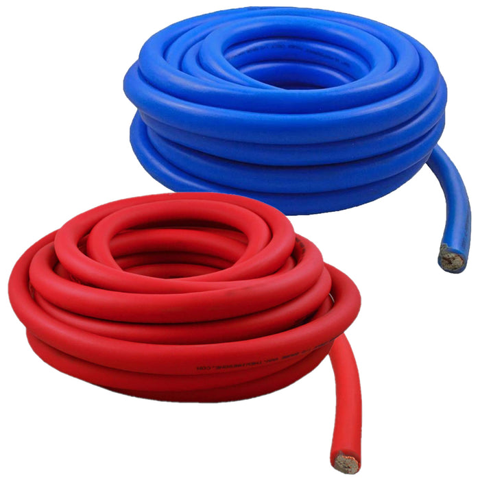 1/0 Gauge 50 Feet Total High-Performance Amplifier Power/Ground Cable (Red/Blue)