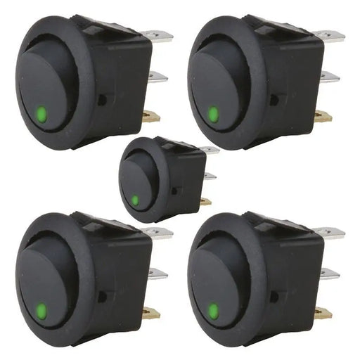 The Install Bay IBRRSG 20 Amp Round Rocker Switch w/ Green LED (5/pk) The Install Bay
