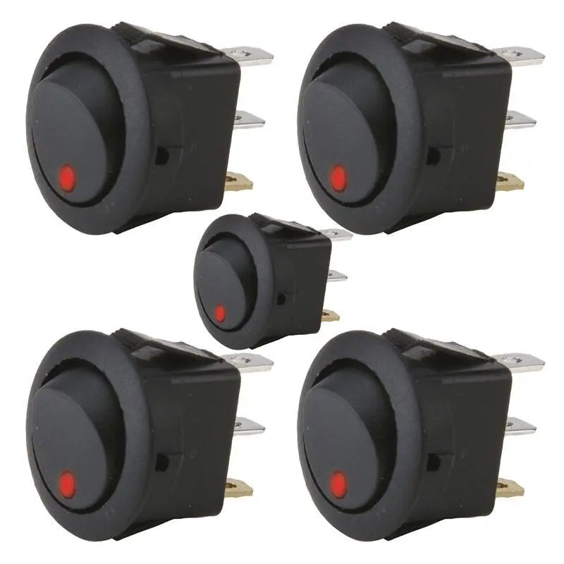 The Install Bay IBRRSR 20 Amp Round Rocker Switch with Red LED (5/pk) The Install Bay