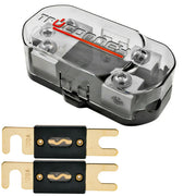 TruConnex 1-4 Gauge Input and 4-8 GA Outputs Dual ANL Fuse Holder Distribution Block with 2 Pack Nickel 100-500 Amp Fuse TruConnex