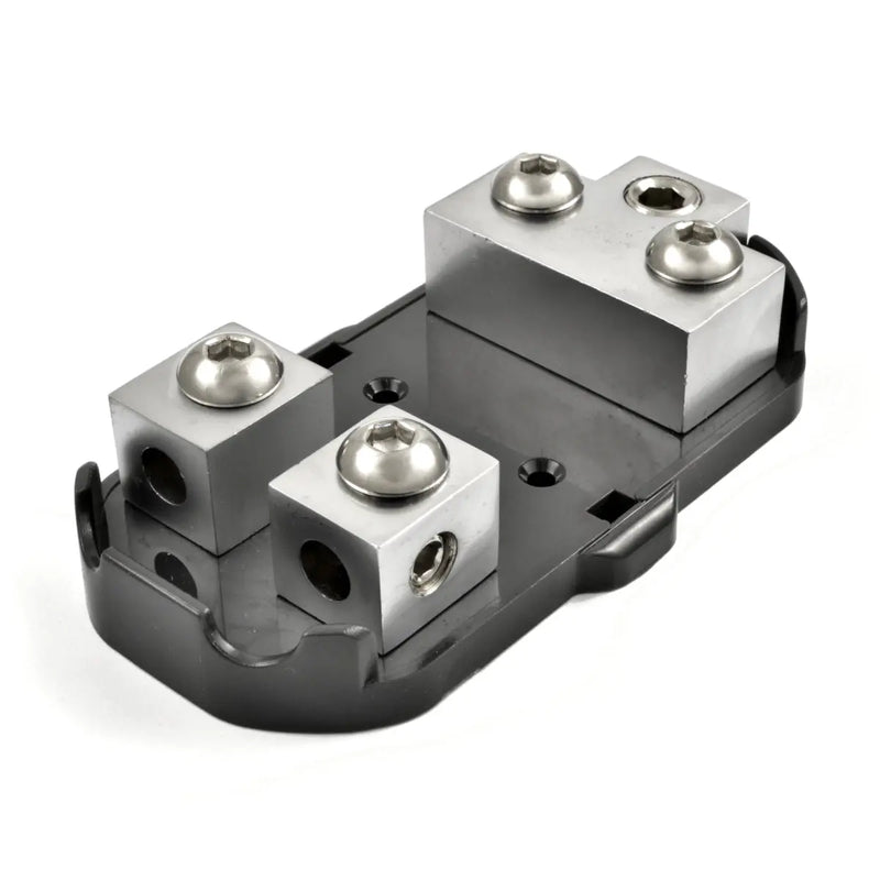 TruConnex 1-4 Gauge Input and 4-8 GA Outputs Dual ANL Fuse Holder Distribution Block with 2 Pack Nickel 100-500 Amp Fuse TruConnex