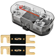 TruConnex 1-4 Gauge Input and 4-8 GA Outputs Dual ANL Fuse Holder Distribution Block with 2 Pack Nickel 100-500 Amp Fuse TruConnex