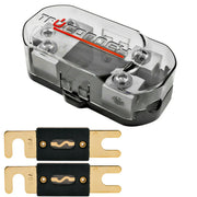TruConnex 1-4 Gauge Input and 4-8 GA Outputs Dual ANL Fuse Holder Distribution Block with 2 Pack Nickel 100-500 Amp Fuse TruConnex