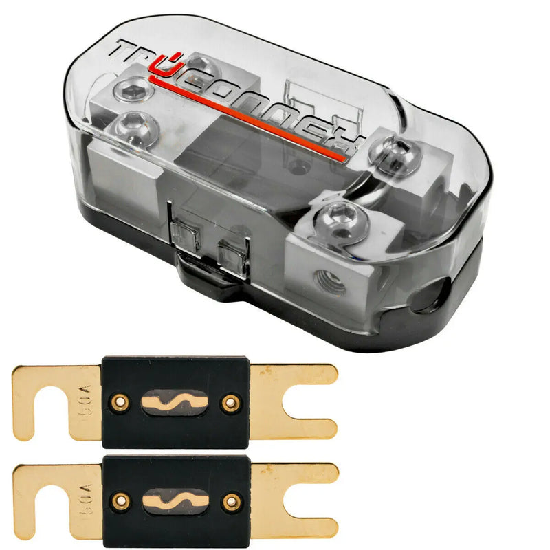 TruConnex 1-4 Gauge Input and 4-8 GA Outputs Dual ANL Fuse Holder Distribution Block with 2 Pack Nickel 100-500 Amp Fuse TruConnex