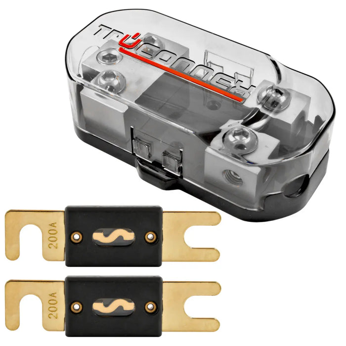 TruConnex 1-4 Gauge Input and 4-8 GA Outputs Dual ANL Fuse Holder Distribution Block with 2 Pack Nickel 100-500 Amp Fuse TruConnex