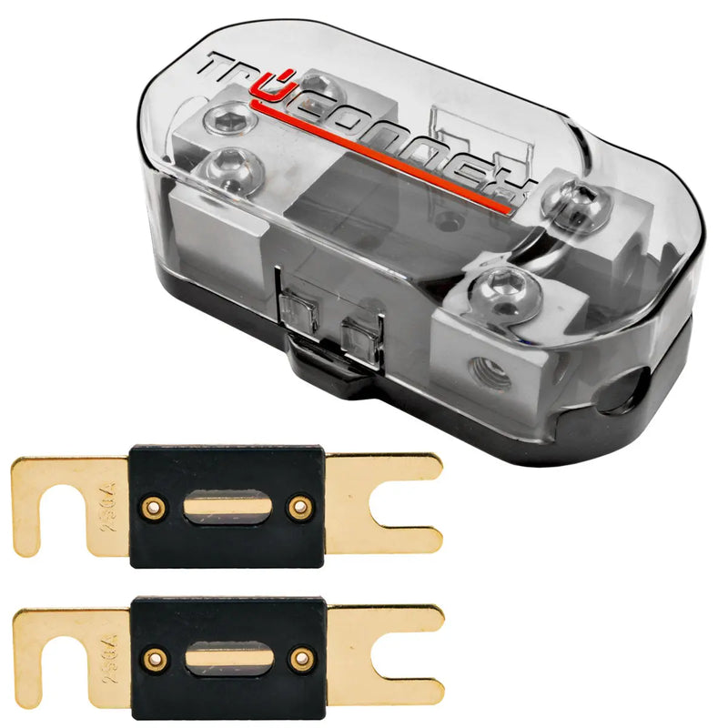 TruConnex 1-4 Gauge Input and 4-8 GA Outputs Dual ANL Fuse Holder Distribution Block with 2 Pack Nickel 100-500 Amp Fuse TruConnex