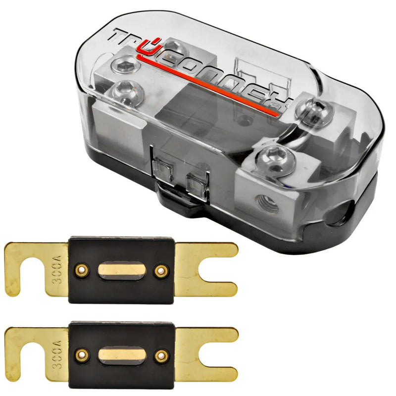 TruConnex 1-4 Gauge Input and 4-8 GA Outputs Dual ANL Fuse Holder Distribution Block with 2 Pack Nickel 100-500 Amp Fuse TruConnex