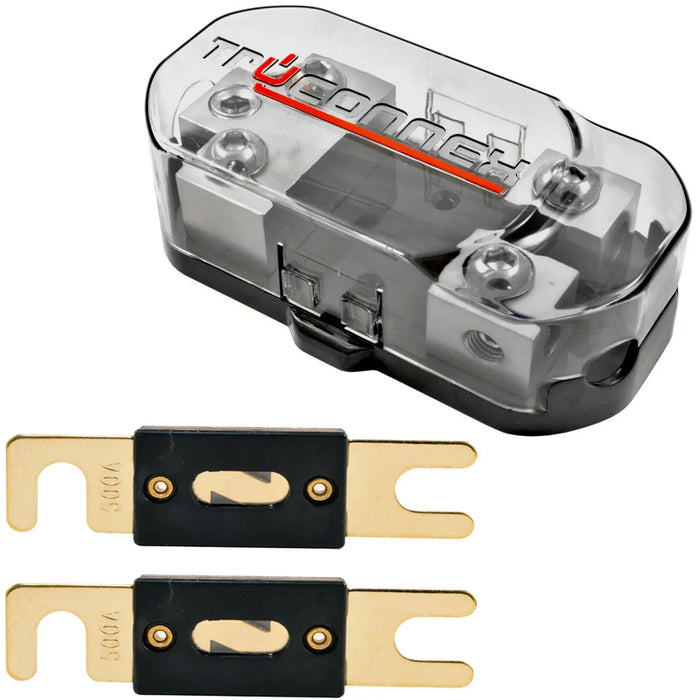 TruConnex 1-4 Gauge Input and 4-8 GA Outputs Dual ANL Fuse Holder Distribution Block with 2 Pack Nickel 100-500 Amp Fuse TruConnex