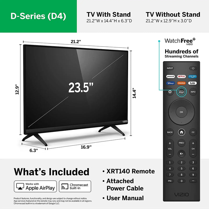 Vizio D24F4 24" 1080p D Series Full HD Smart TV with Apple AirPlay & Chromecast Vizio