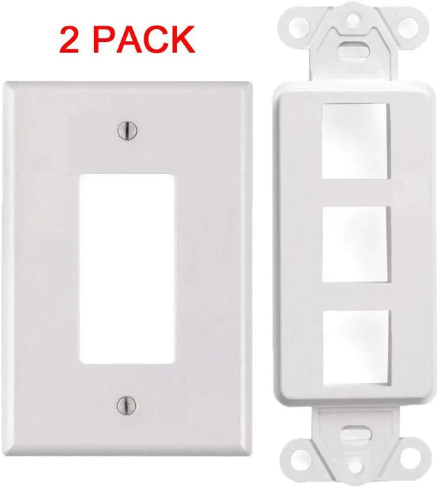 White 3-Port Decora Keystone Jack Wall Insert Cover Plate (1-5 Pack) The Wires Zone