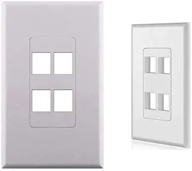White 4-Port Port Screwless Decora Keystone Jack Wall Insert Cover Plate (1-10 Pack) The Wires Zone