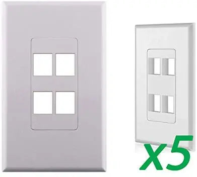 White 4-Port Port Screwless Decora Keystone Jack Wall Insert Cover Plate (1-10 Pack) The Wires Zone