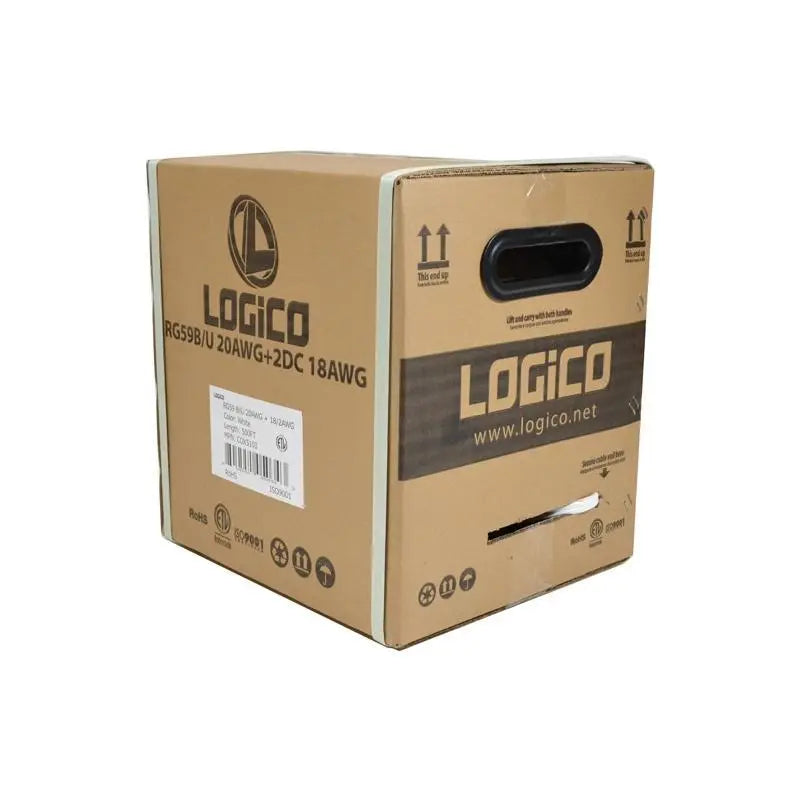 White 500ft Bulk RG59 Siamese Cable 20AWG + 18/2 CCTV Security Camera Logico
