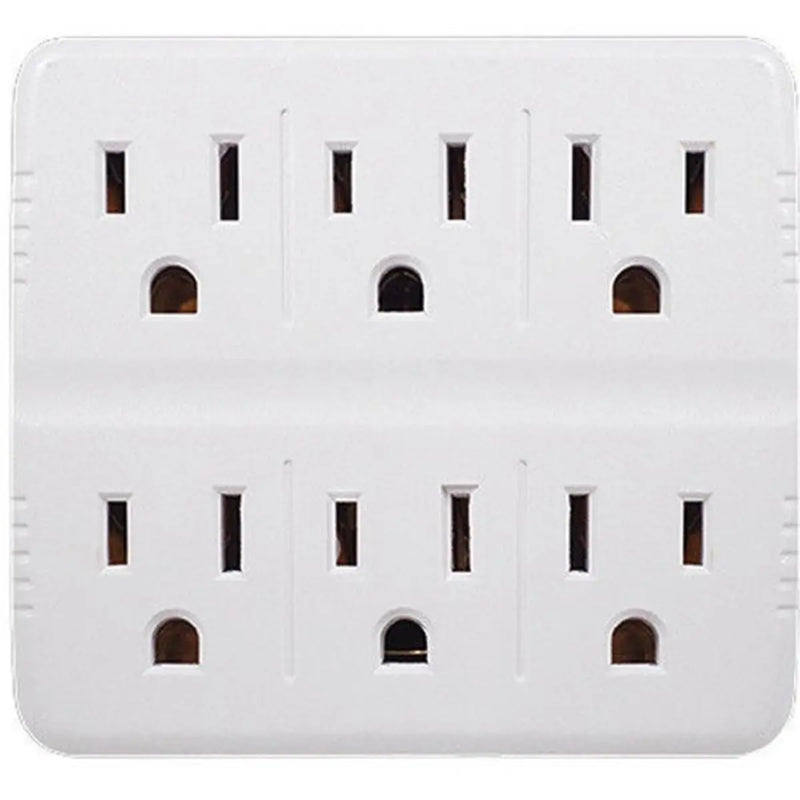 White 6 Outlet Wall Tap Adapter With Grounded Dual 3 Prong AC Plug 15A The Wires Zone