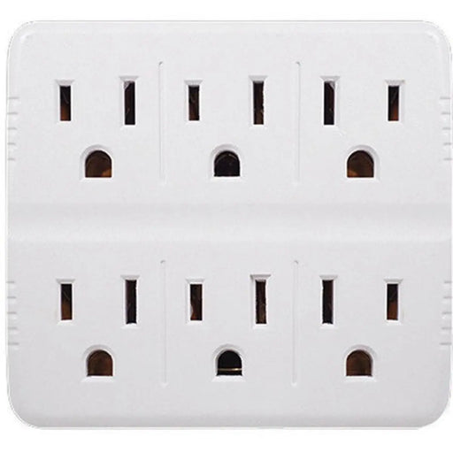 White 6 Outlet Wall Tap Adapter With Grounded Dual 3 Prong AC Plug 15A The Wires Zone