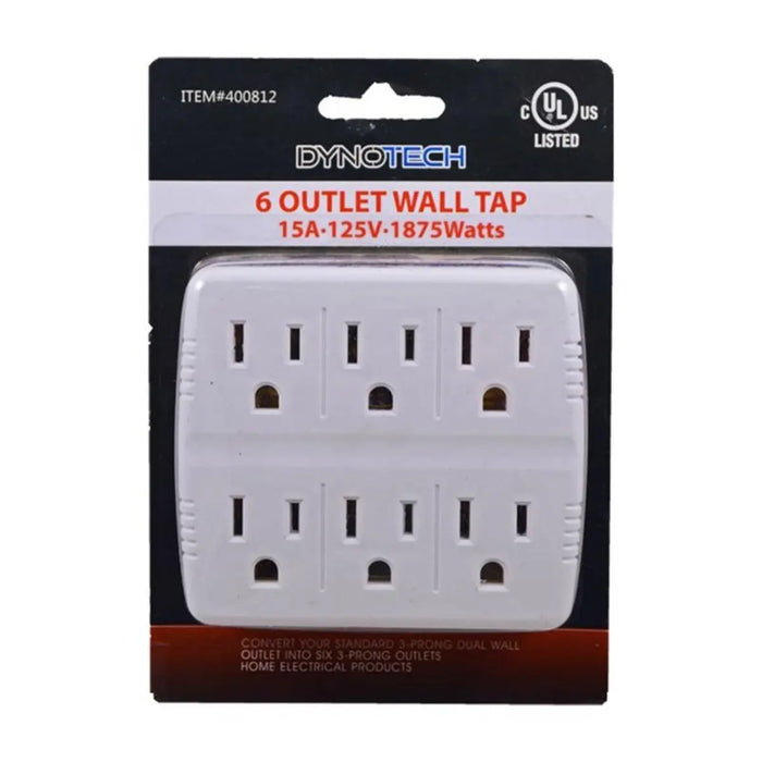 White 6 Outlet Wall Tap Adapter With Grounded Dual 3 Prong AC Plug 15A The Wires Zone