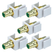 White Female RCA Keystone Jack Modular with Green, Red or Yellow Center (5/pack) The Wires Zone