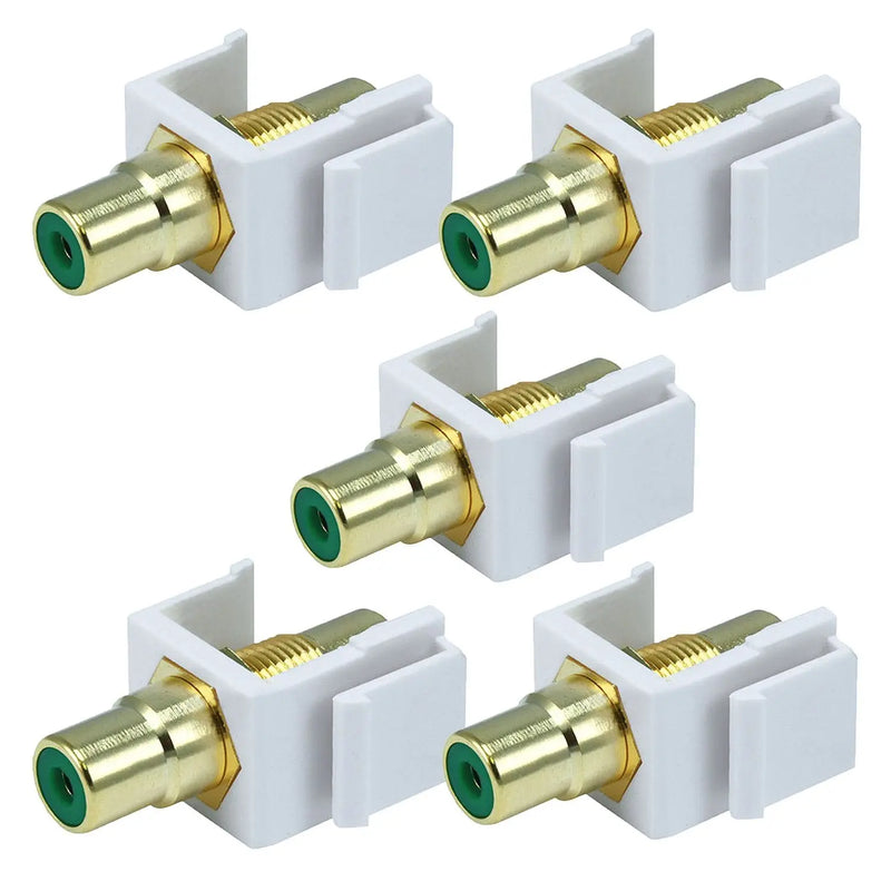White Female RCA Keystone Jack Modular with Green, Red or Yellow Center (5/pack) The Wires Zone