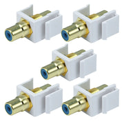 White Female RCA Keystone Jack Modular with Green, Red or Yellow Center (5/pack) The Wires Zone
