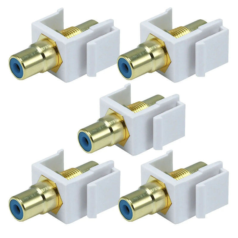 White Female RCA Keystone Jack Modular with Green, Red or Yellow Center (5/pack) The Wires Zone