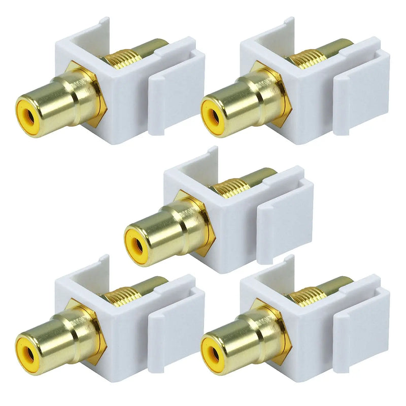 White Female RCA Keystone Jack Modular with Green, Red or Yellow Center (5/pack) The Wires Zone