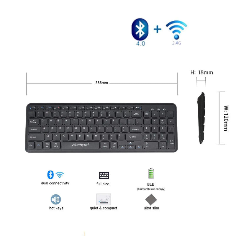 Wireless Keyboard Bluetooth 4.0 LE & 2.4G Full Size Dual-Mode for PC/Smartphone/Tablet Others