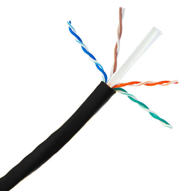Bulk Cat6 UTP 1000ft CCA Ethernet Network Cable 23 AWG Pull Box Outdoor Direct Burial - Black